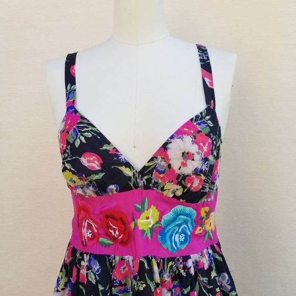 Johnny Was Multicolored Floral Embroidered Strap Babydoll Summer Dress S - Picture 6 of 16
